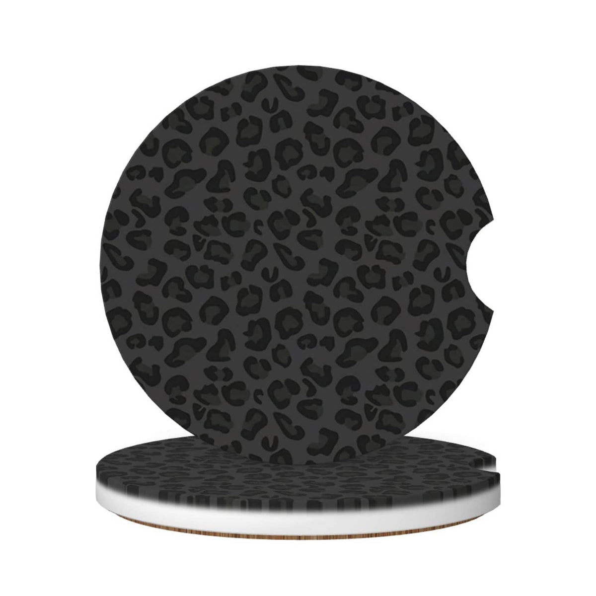 Black leopard print ceramic car cup coaster disc with cork backing