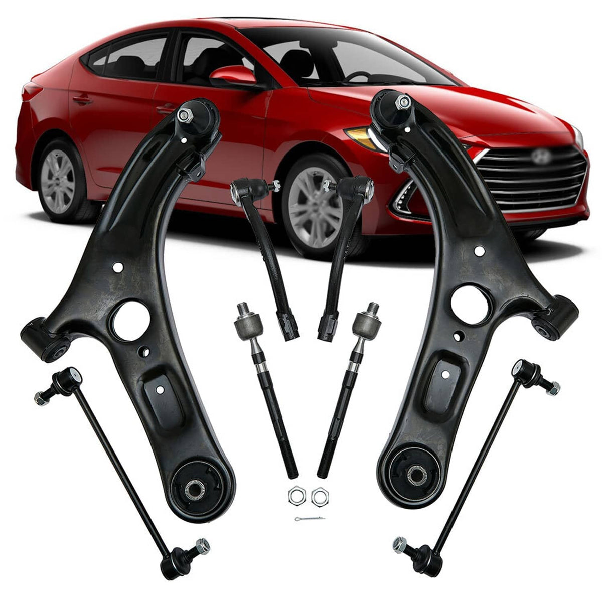 Front suspension control arm kit set, black arms with ball joints and link rods