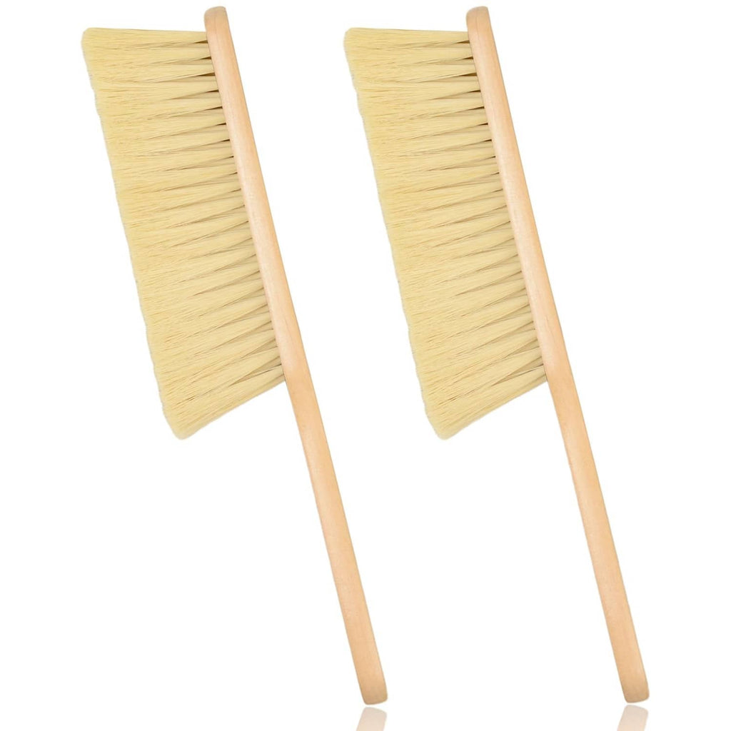 Set of 2 wooden hand brooms with khaki bristles and light wood handles