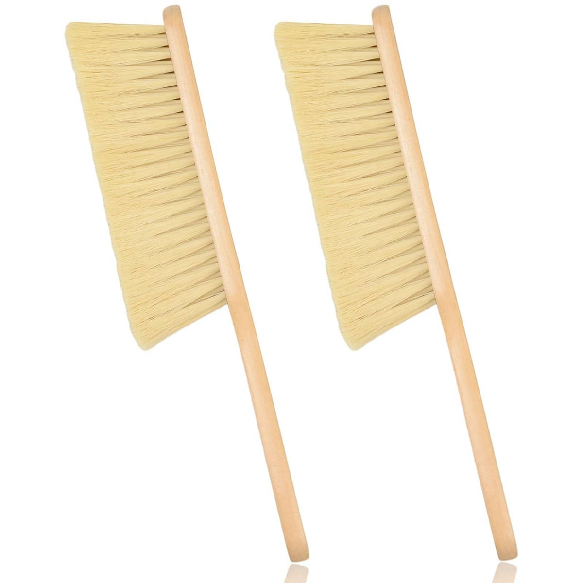 Set of 2 wooden hand brooms with khaki bristles and light wood handles