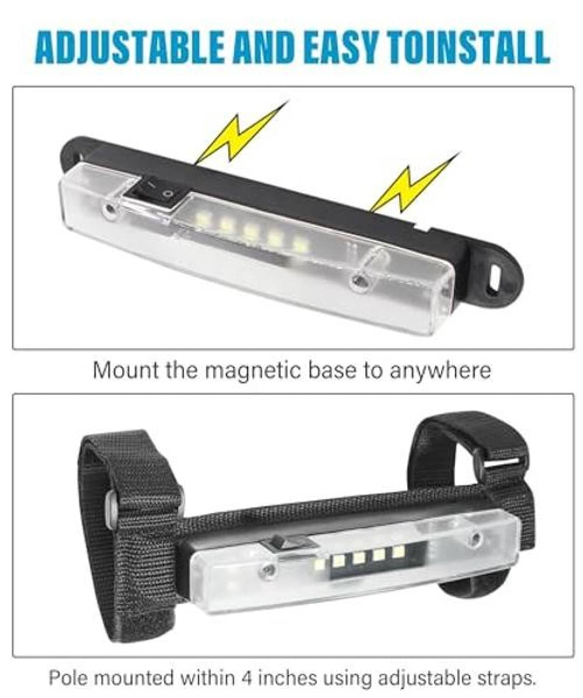 Universal magnetic-mount LED light bar with adjustable nylon straps and inline switch