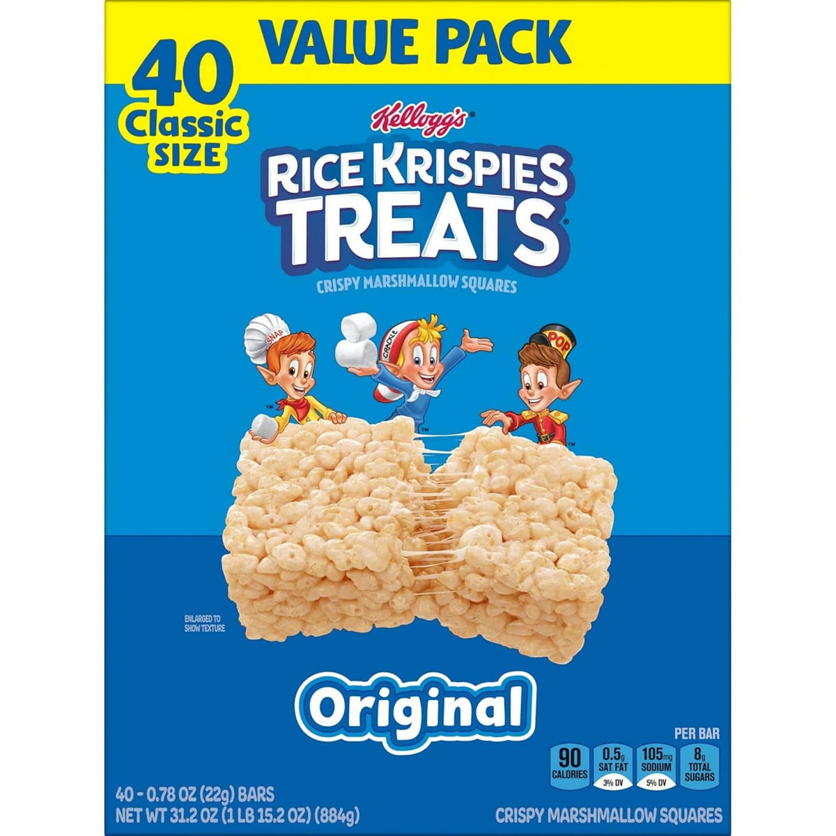 Original cereal bar value pack box front with 40 classic size and marshmallow squares
