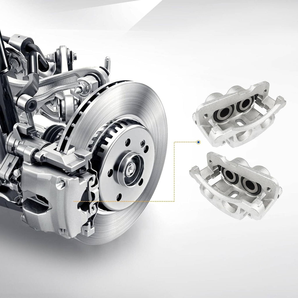 Front brake caliper and rotor assembly with silver caliper housing