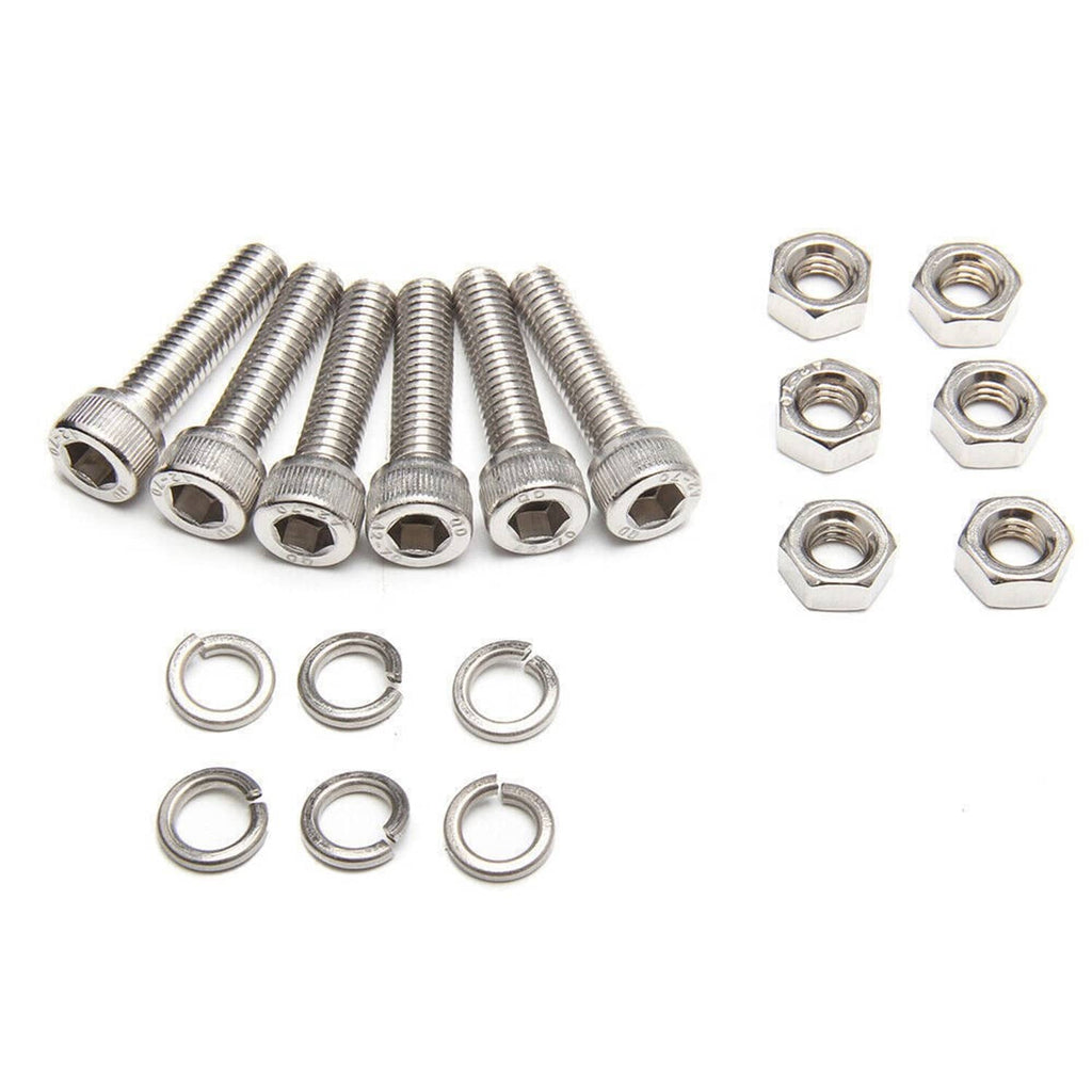 Stainless fastener kit with hex nuts, washers, and long bolts