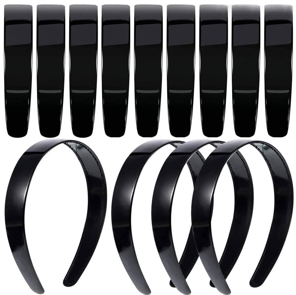 Black elastic hair bands with teeth, pack of 20 headbands