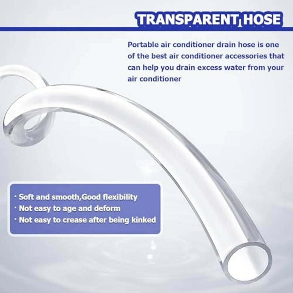 Transparent flexible AC drain hose, long clear tube with end connector opening