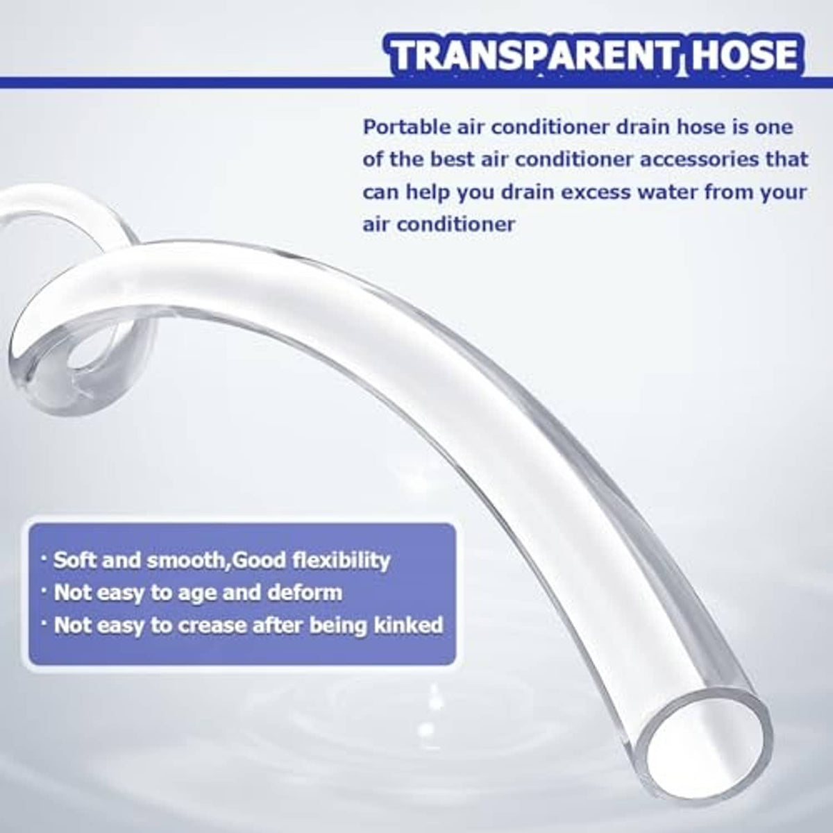 Transparent flexible AC drain hose, long clear tube with end connector opening