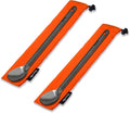 Orange fabric roll pouch with two titanium spoons and black carry loops