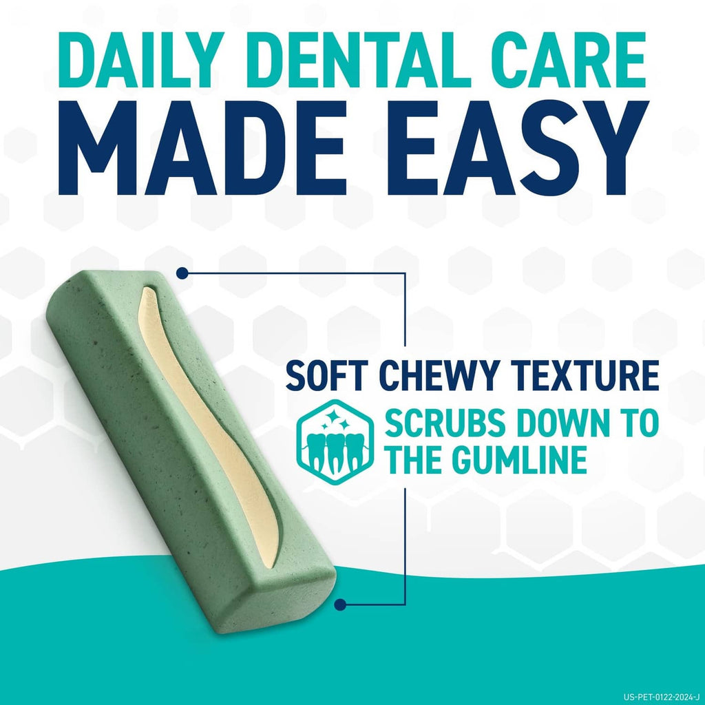 Mint-green chew on a graphic layout labeled for soft, chewy texture