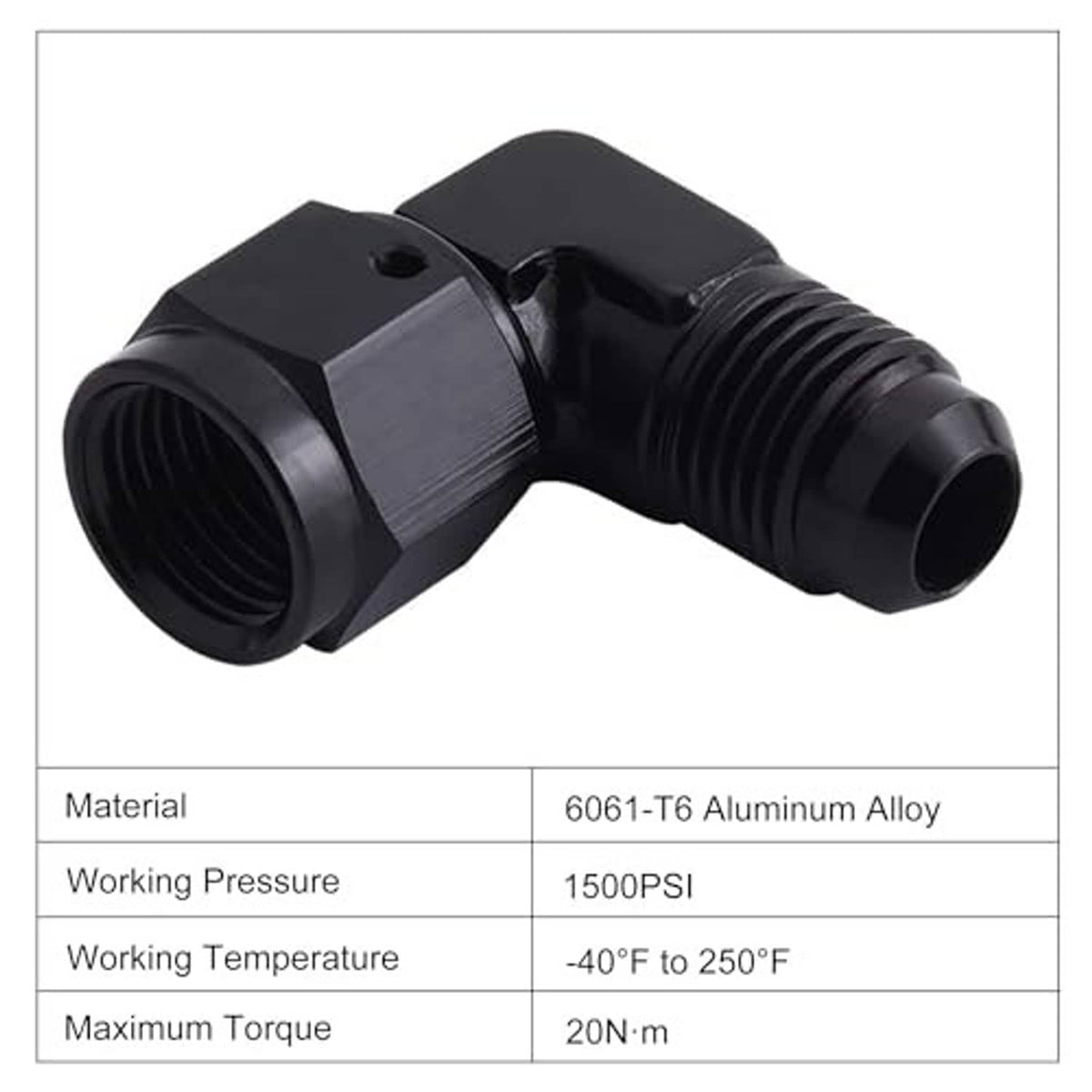 90-degree 10AN flare swivel fitting adapter, black aluminium, L-shape male threads