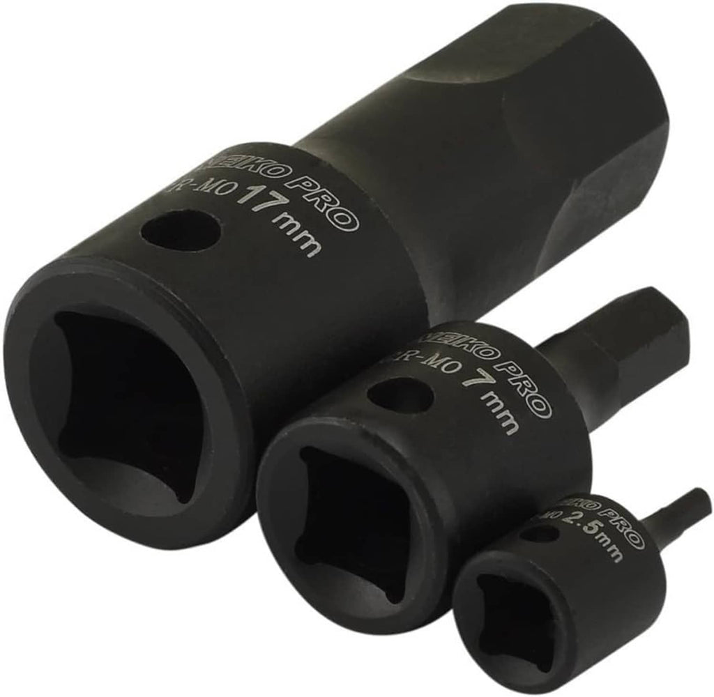 Close-up of black hex allen bit sockets, embossed size and brand text