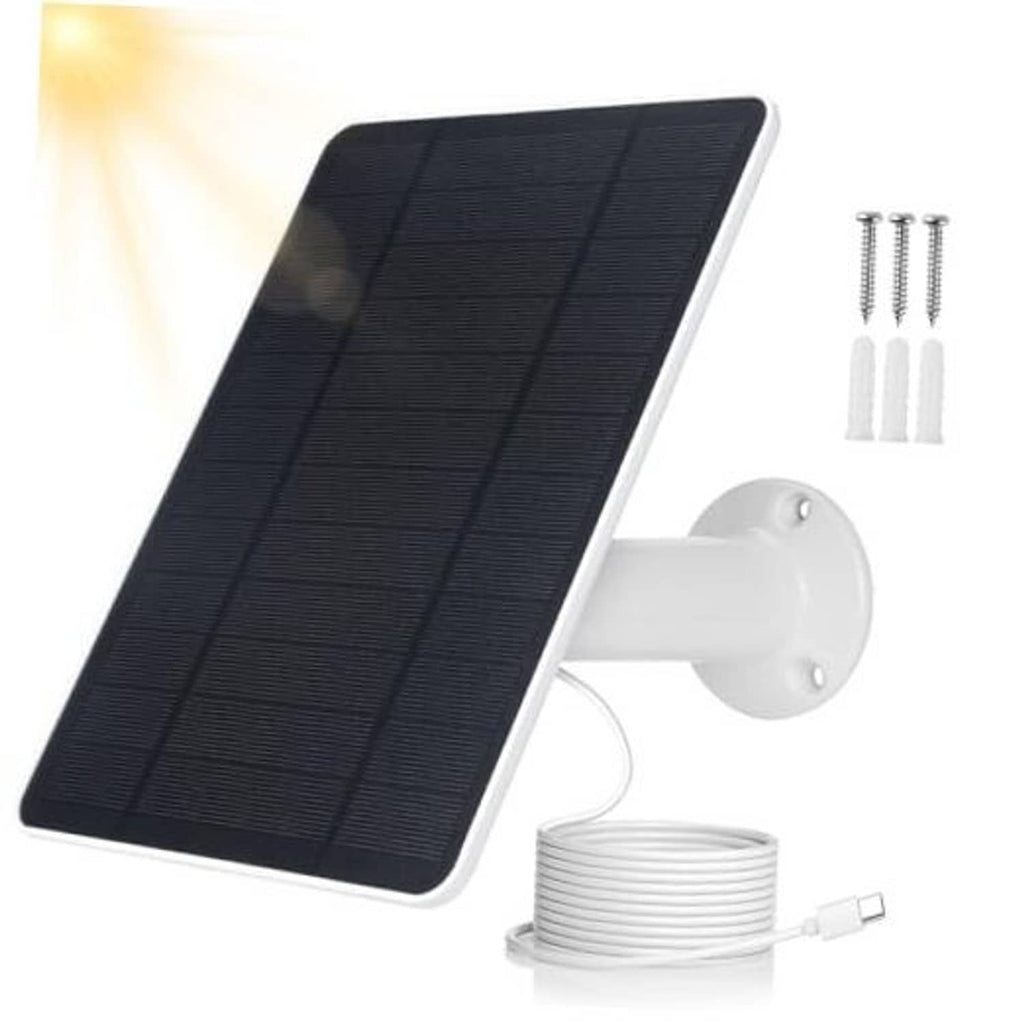 Portable black solar panel with white wall mount bracket and Type-C cable set