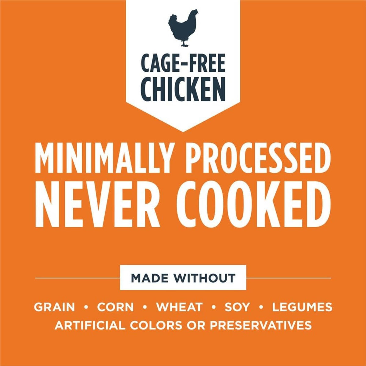 Cage-free chicken freeze-dried raw meals graphic with minimally processed claim