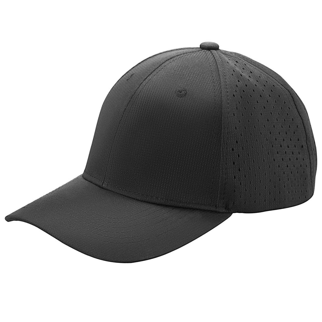 Dark baseball cap with curved brim and perforated ventilation holes