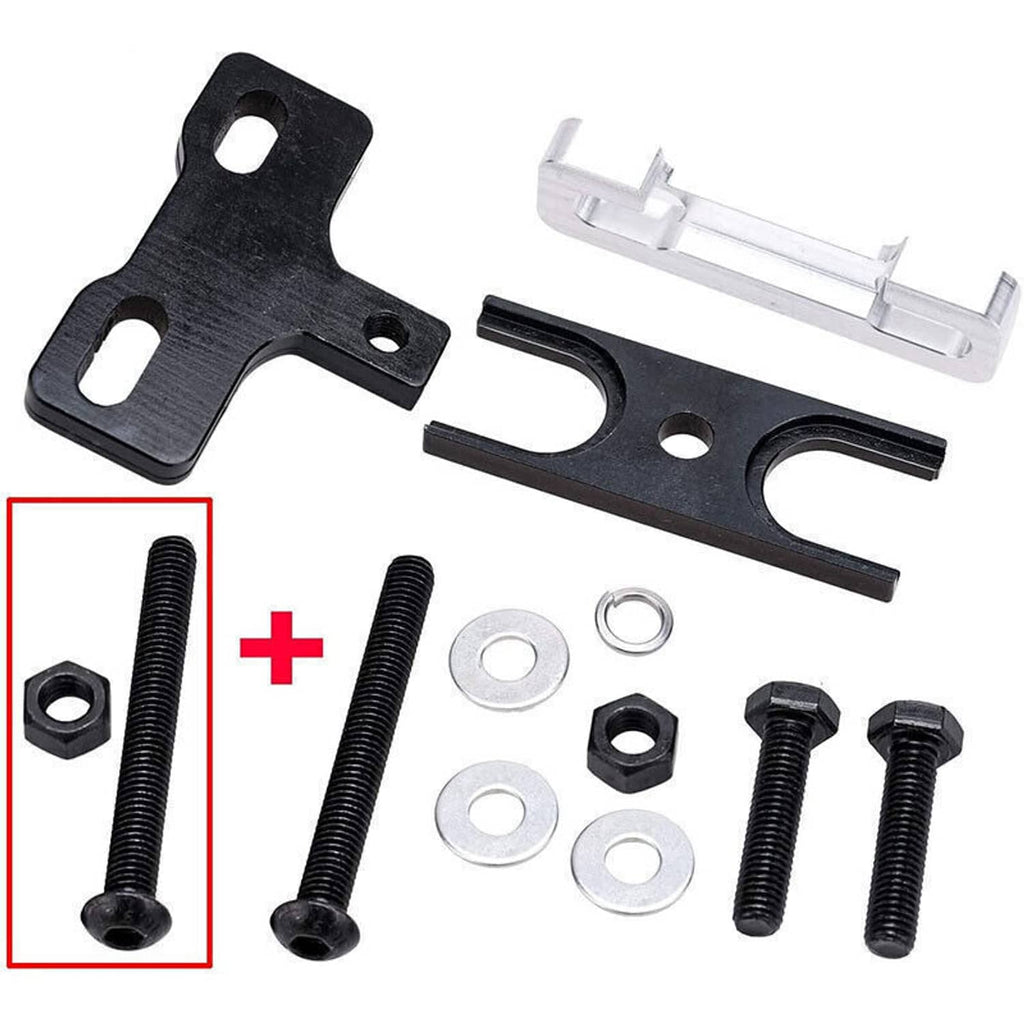 Valve spring compressor tool set with black plate and silver frame, includes threaded screws and nuts