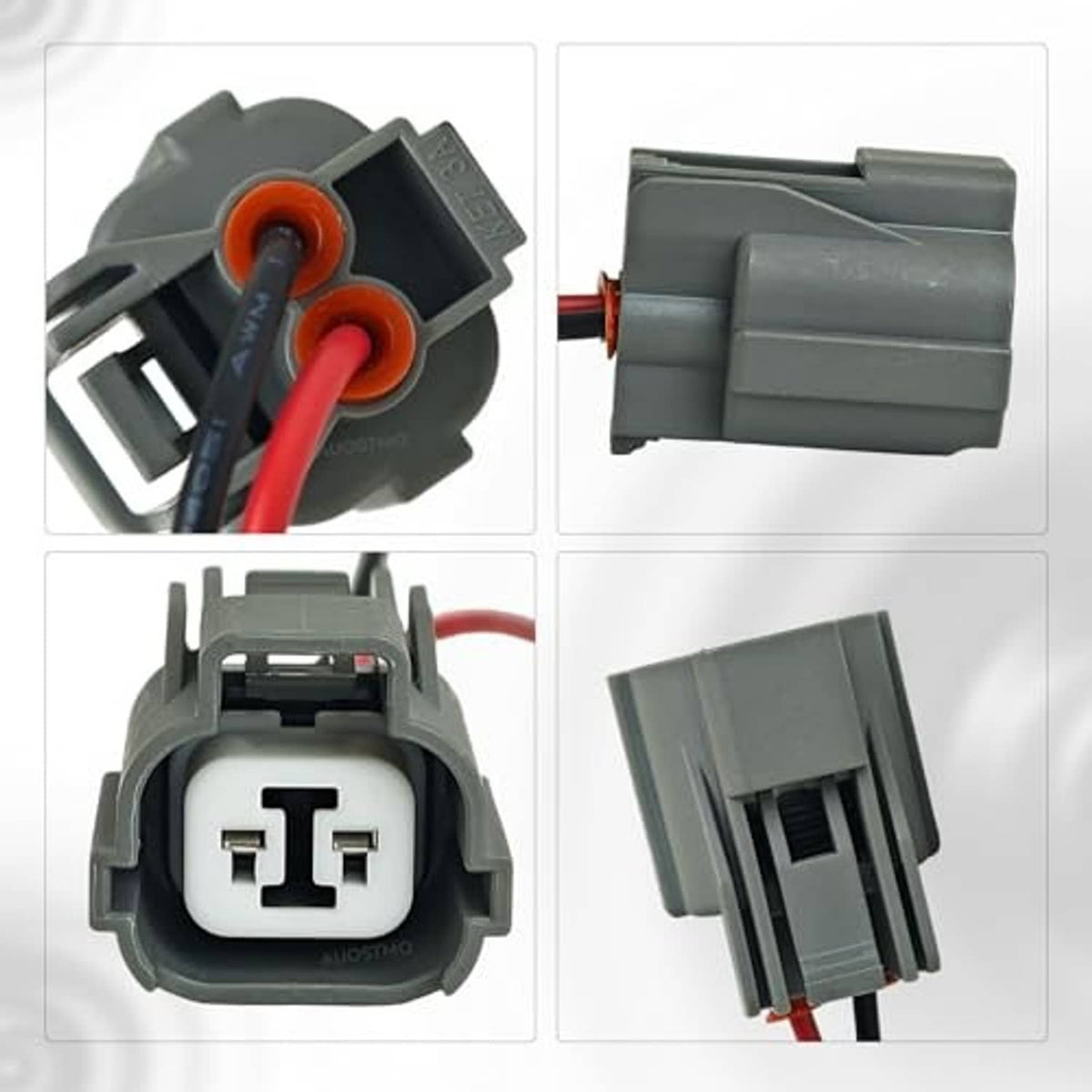 HID ballast 2-pin connector pigtail, gray housing with inner contacts and red/black wires