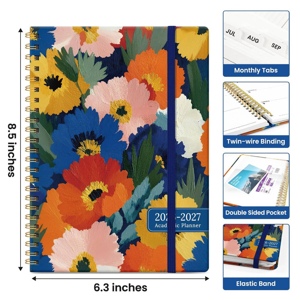 2026–2027 planner with vivid petals cover, twin-wire binding, 6.3 x 8.5 in size