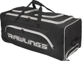 Rawlings wheeled catcher’s bag, black duffel with white trim and side zippers