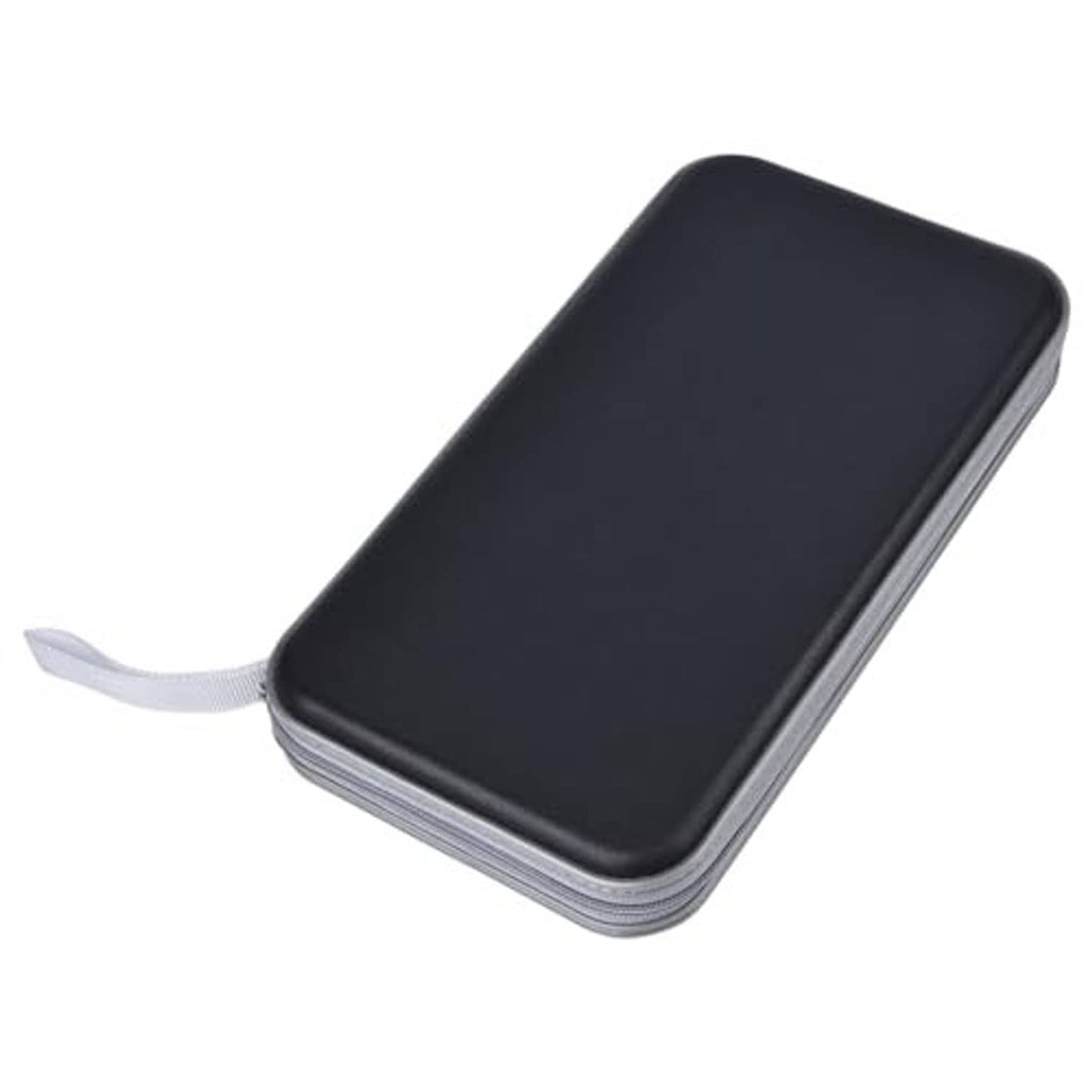 Black CD/DVD case wallet with wrist strap and rounded protective corners