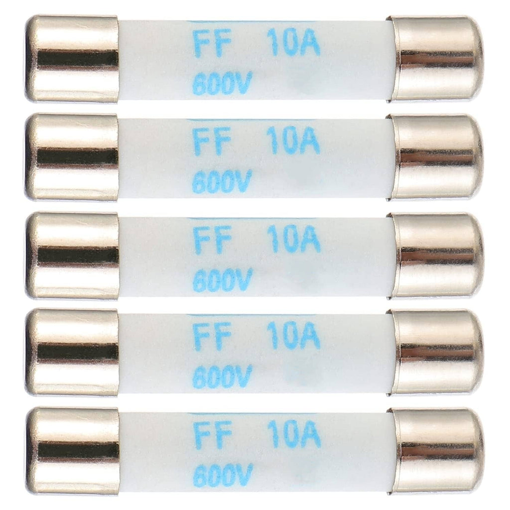 Silver fast-acting fuse carrier, blue FF 10A 600V DC marking, metal end caps
