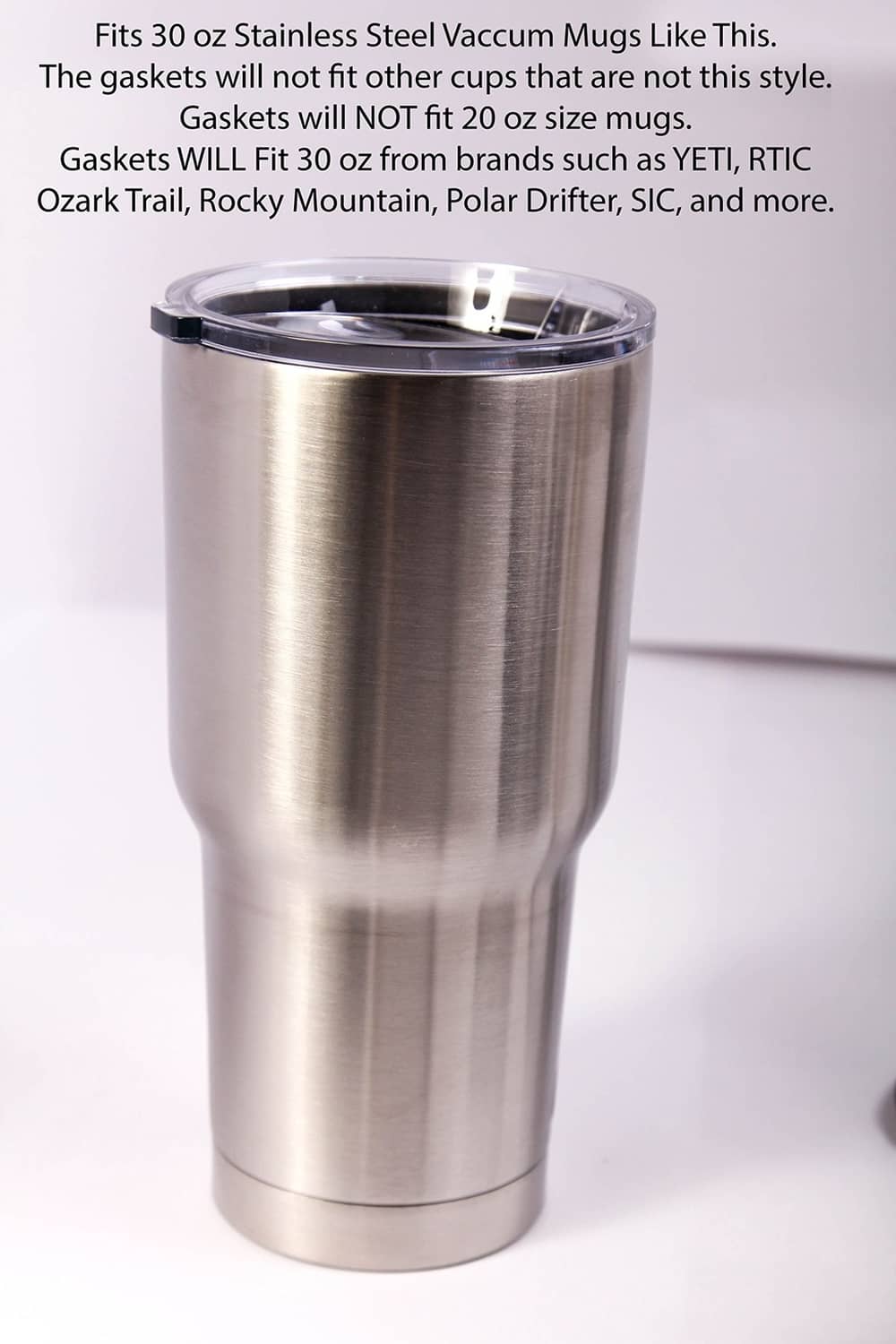 Black rubber gasket seal ring on a stainless steel tumbler lid