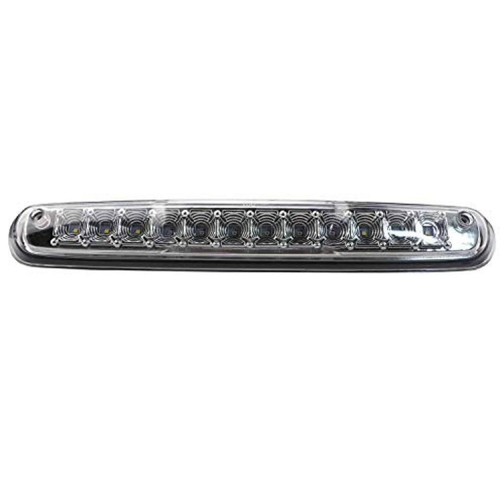 Third brake light with chrome housing and clear lens, LED reflectors visible.