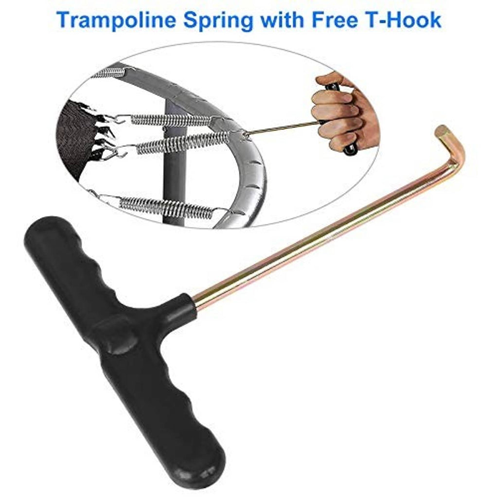 Trampoline spring with T-hook and black pull handle for replacement installation