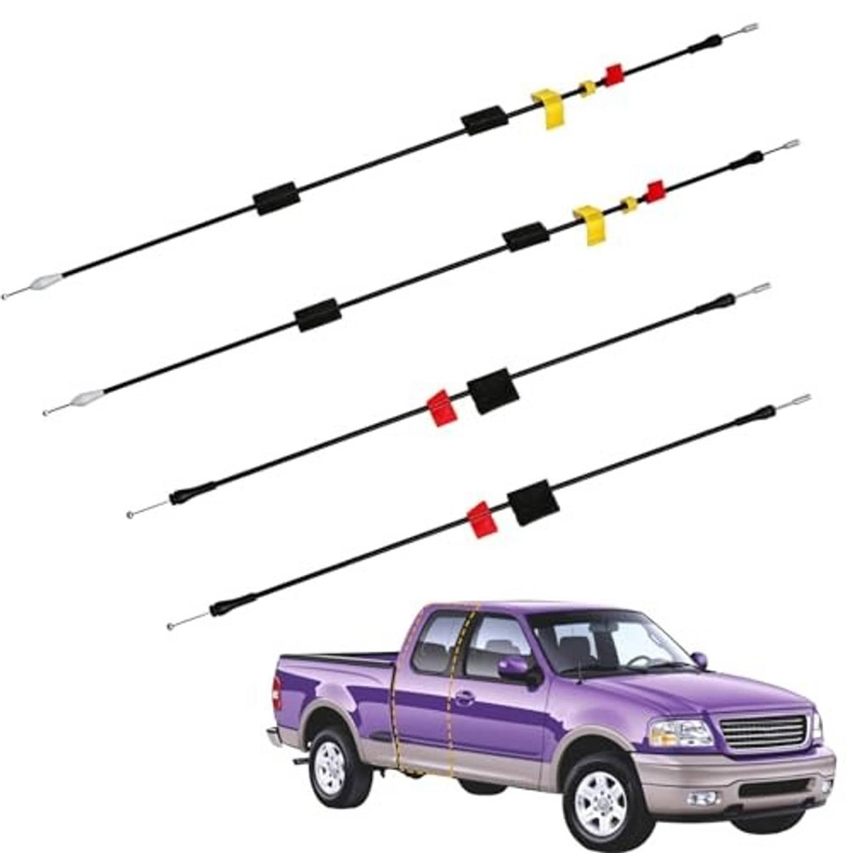 Rear door latch cable set with four black cables and yellow/red connector joints
