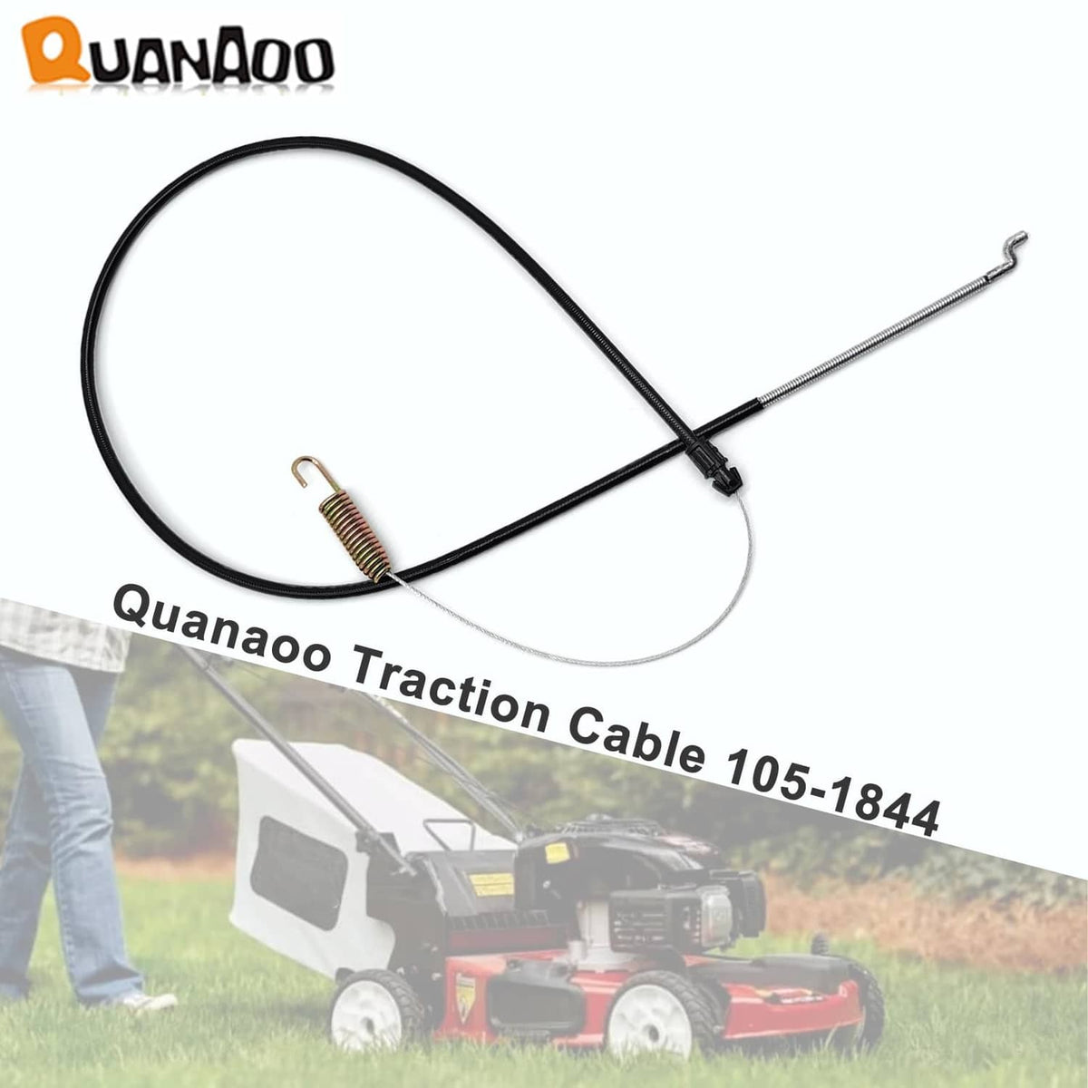 Black traction cable loop with gold tension spring and metal attachment end