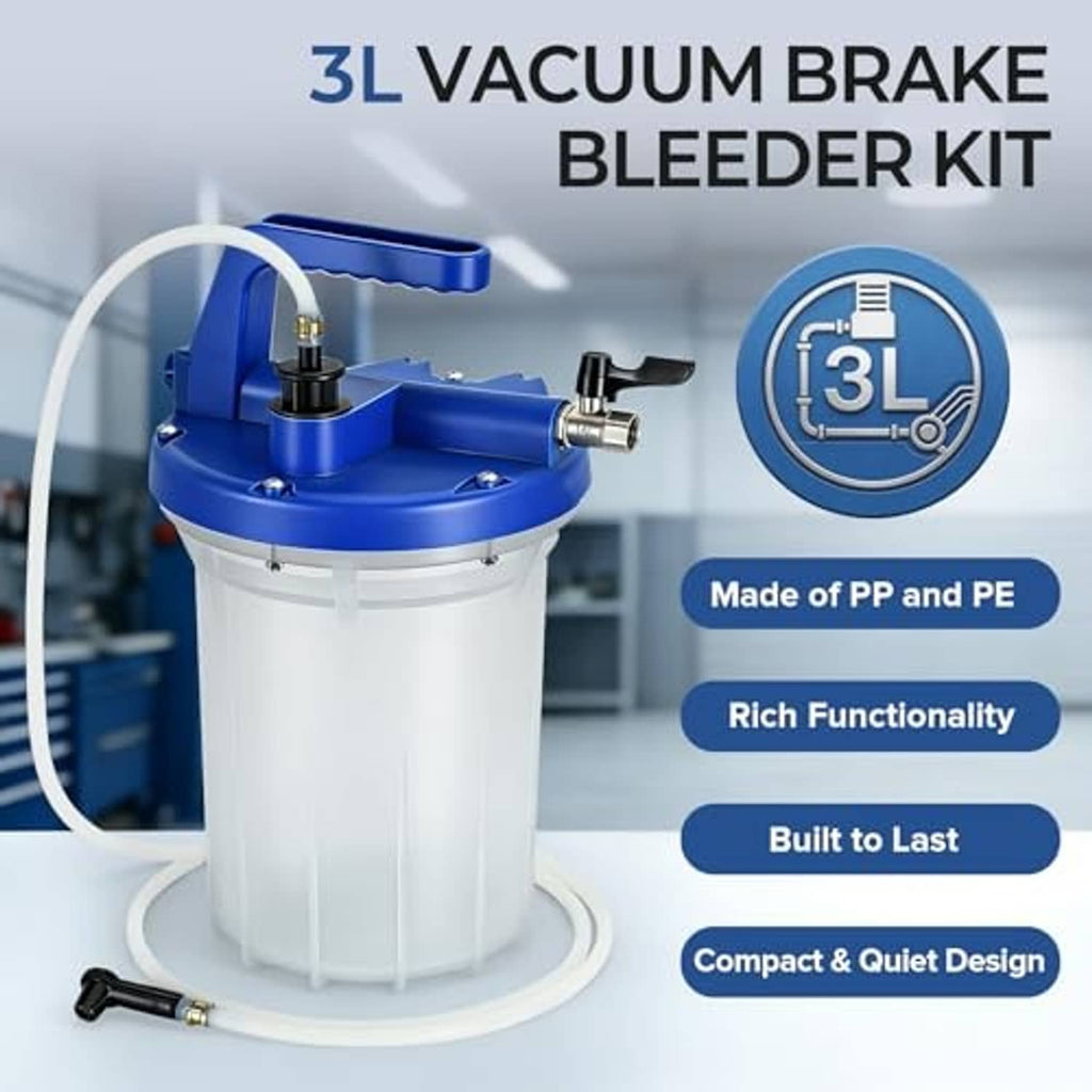 3L vacuum brake bleeder kit with blue pump top and clear 3L capacity collection tank