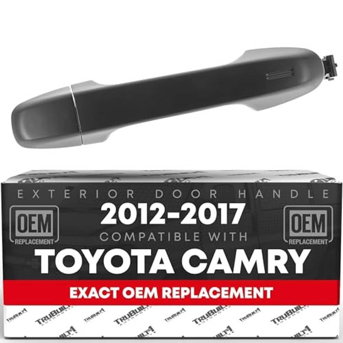 Gray exterior rear door handle with mounting end and vented detail