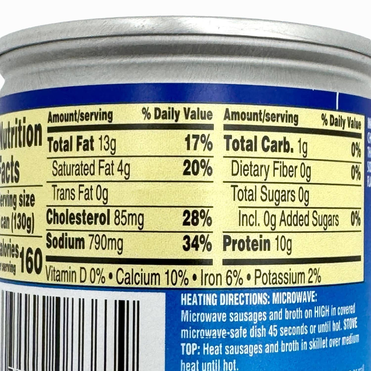 Nutrition facts label on Libby's Vienna Sausage can, showing sodium and protein