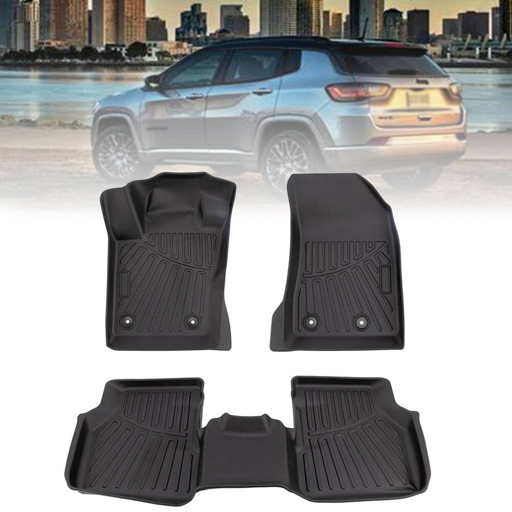 Black TPE floor mat set with four panels and a center hump for vehicle footwells