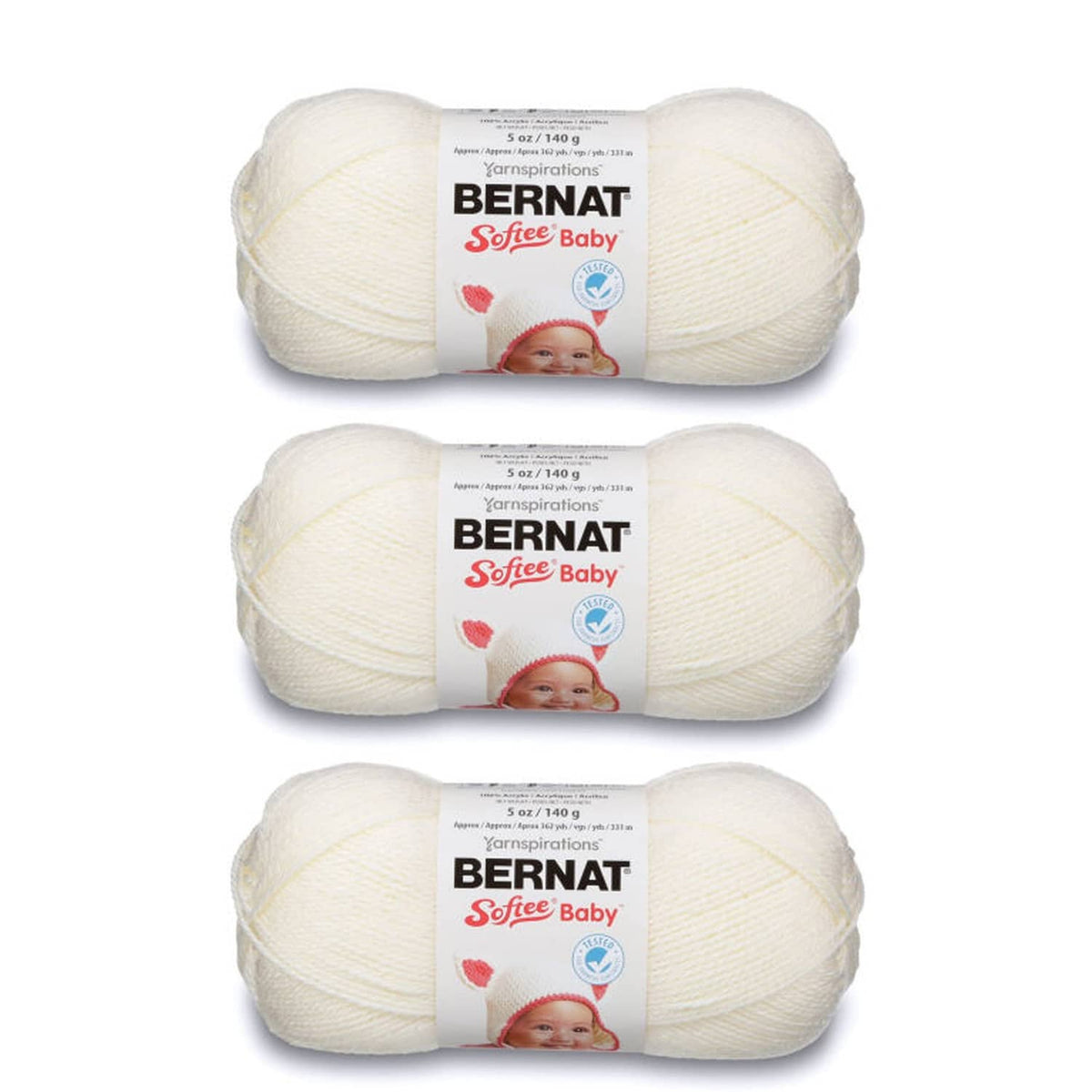 Antique white baby yarn skeins, 3-pack in soft acrylic for knitting and crochet