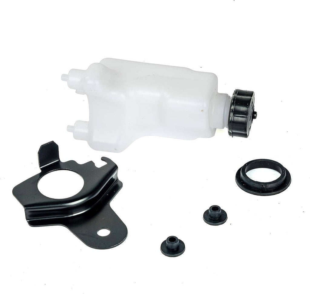 White oil tank with black mounting bracket, O-ring and three rubber grommets