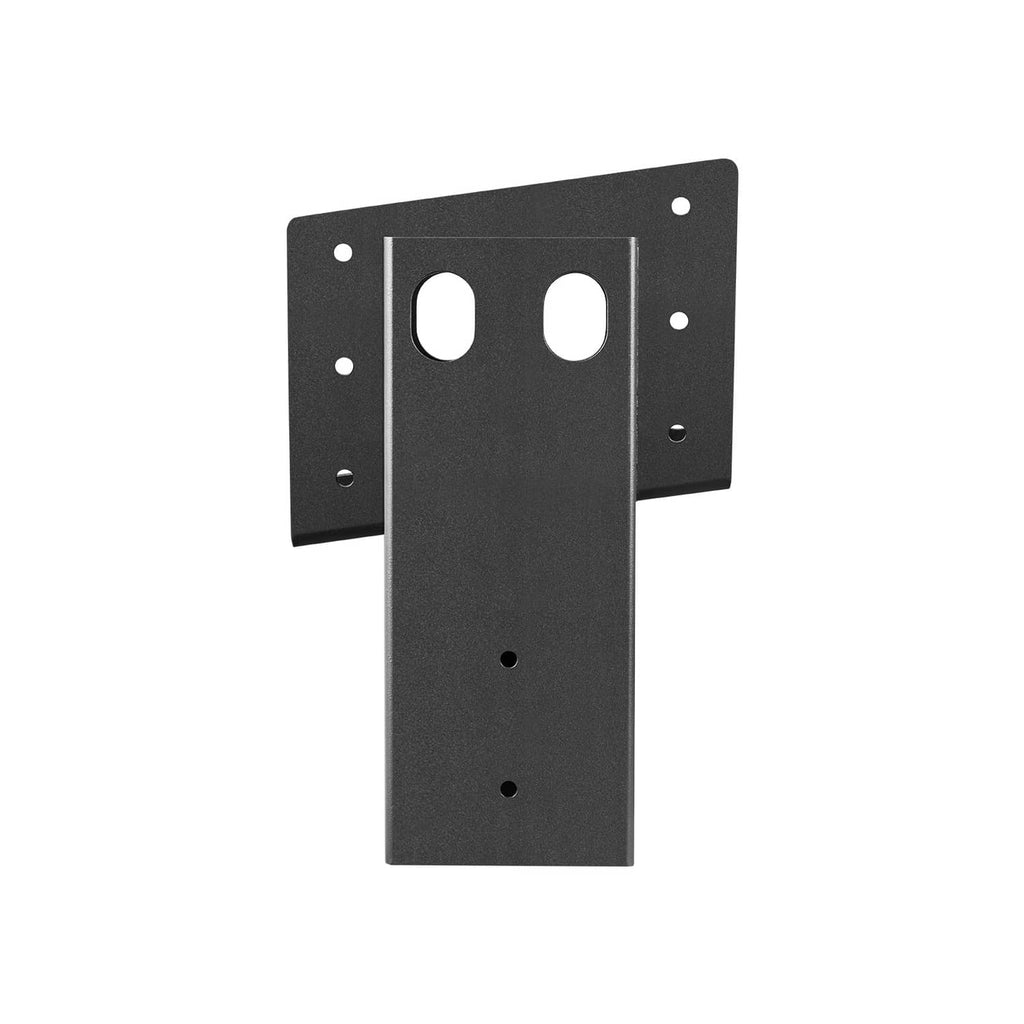 Black steel compound angle platform bracket with mounting holes and rectangular post plate
