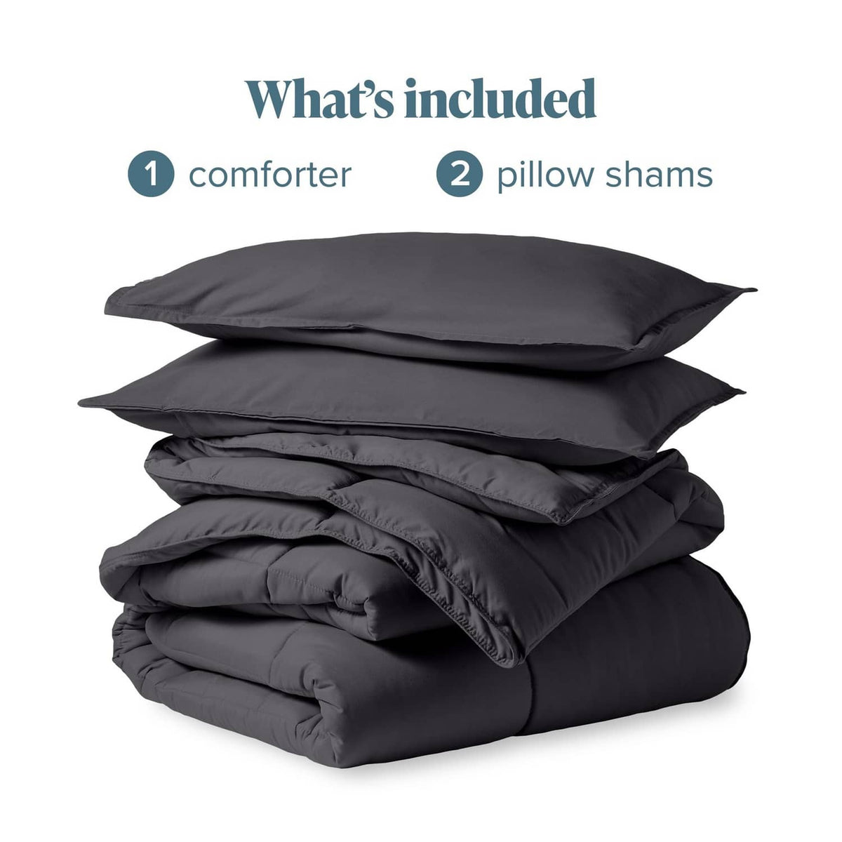 Folded grey comforter and 2 pillow shams set, full bedding