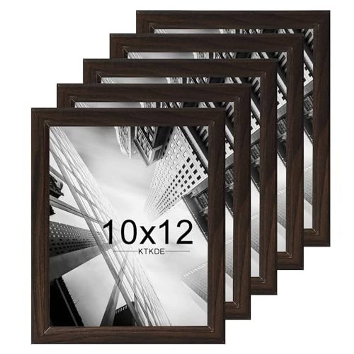 Set of five 10x12 walnut woodgrain picture frames, fanned display