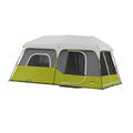 9-person instant cabin tent with green base, gray door panels, and three entry openings