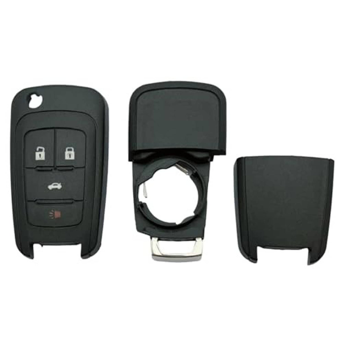Black key fob shell with button panel, open interior and back cover parts