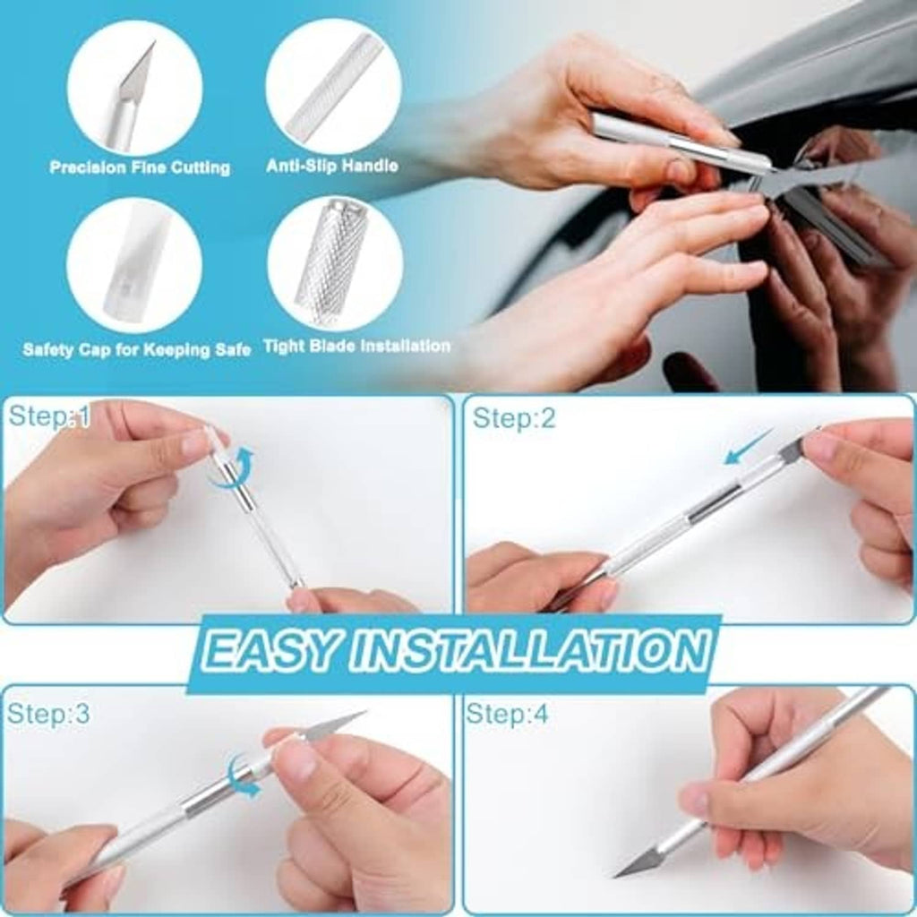 Window tint cutting tools set with metal handle and precision blades