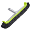Wall pool brush with black bristle rows, lime green grips, and gray frame