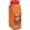 Red cap seasoning bottle with orange-brown spice blend, front label