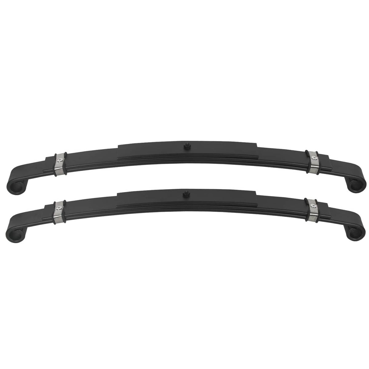 Black rear leaf springs with clamp brackets and molded leaf pack, two-piece set