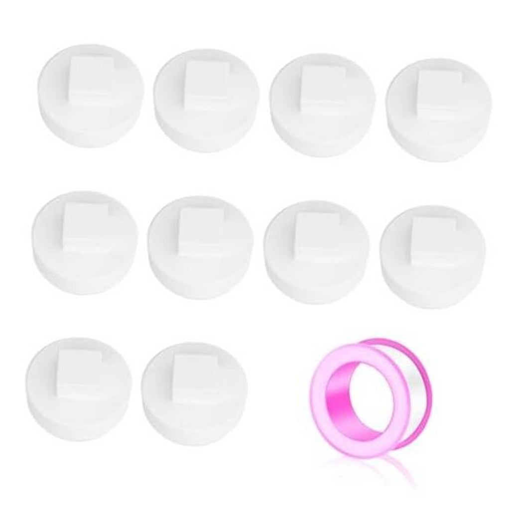 White PVC cleanout plug end cap adaptor, square stop opening, threaded rim