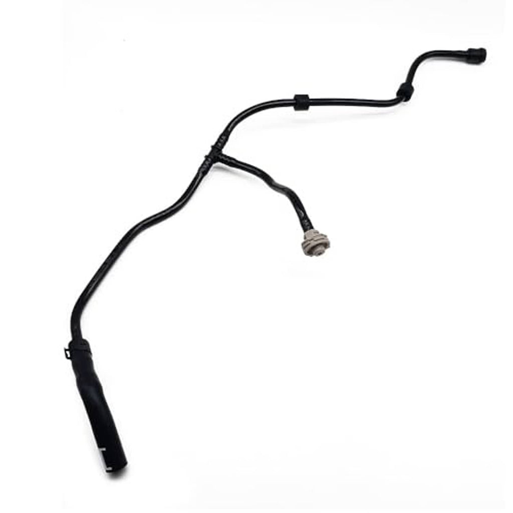 Radiator coolant reservoir hose assembly with black tubing and small metal connector