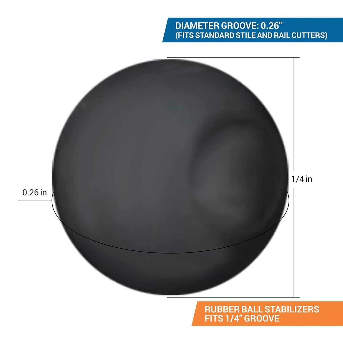 Black rubber ball stabilizer spacer with 0.26 in diameter and 1/4 in groove