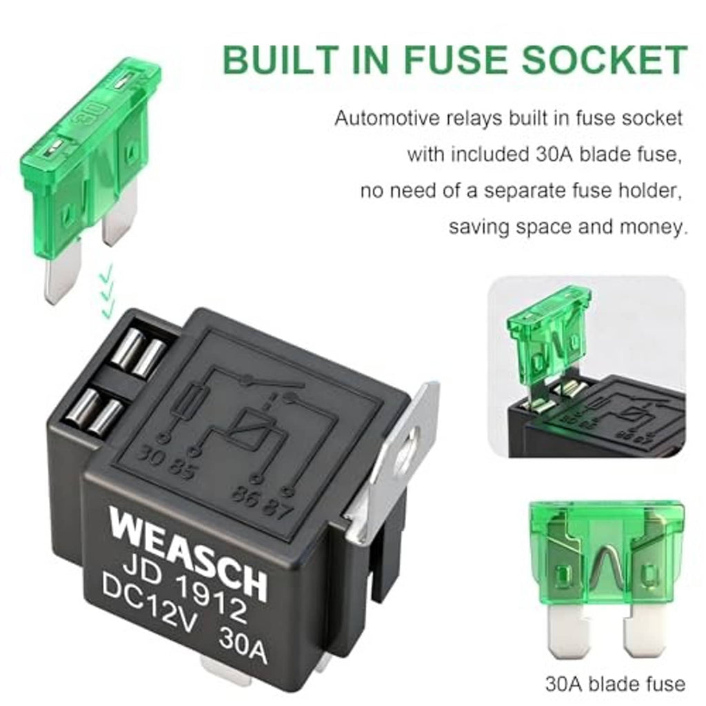 Fuse relay switch with built-in fuse socket and included 30A blade fuse (WEASCH JD1912)
