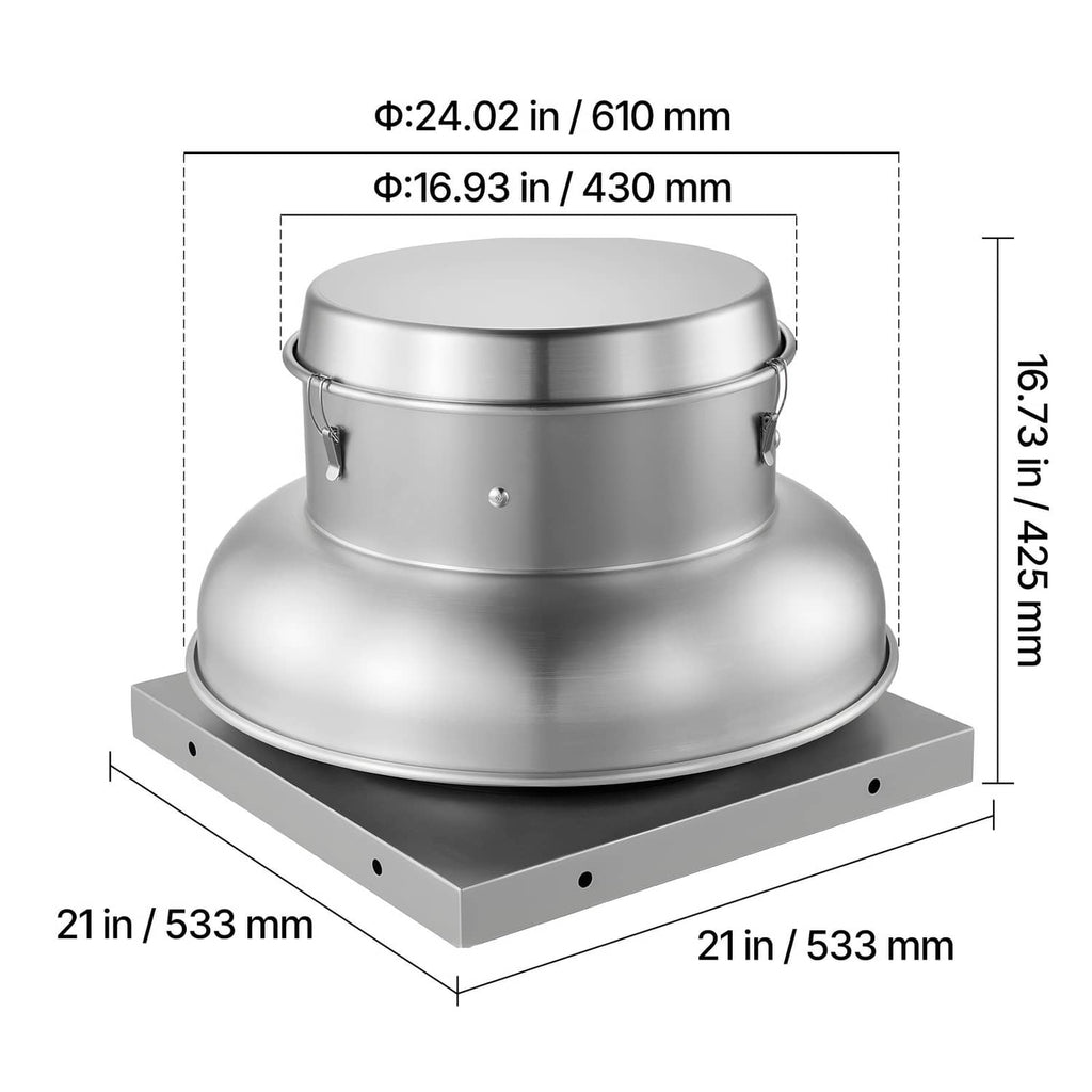 Front view roof exhaust fan attic vent with flared hood and square mounting base