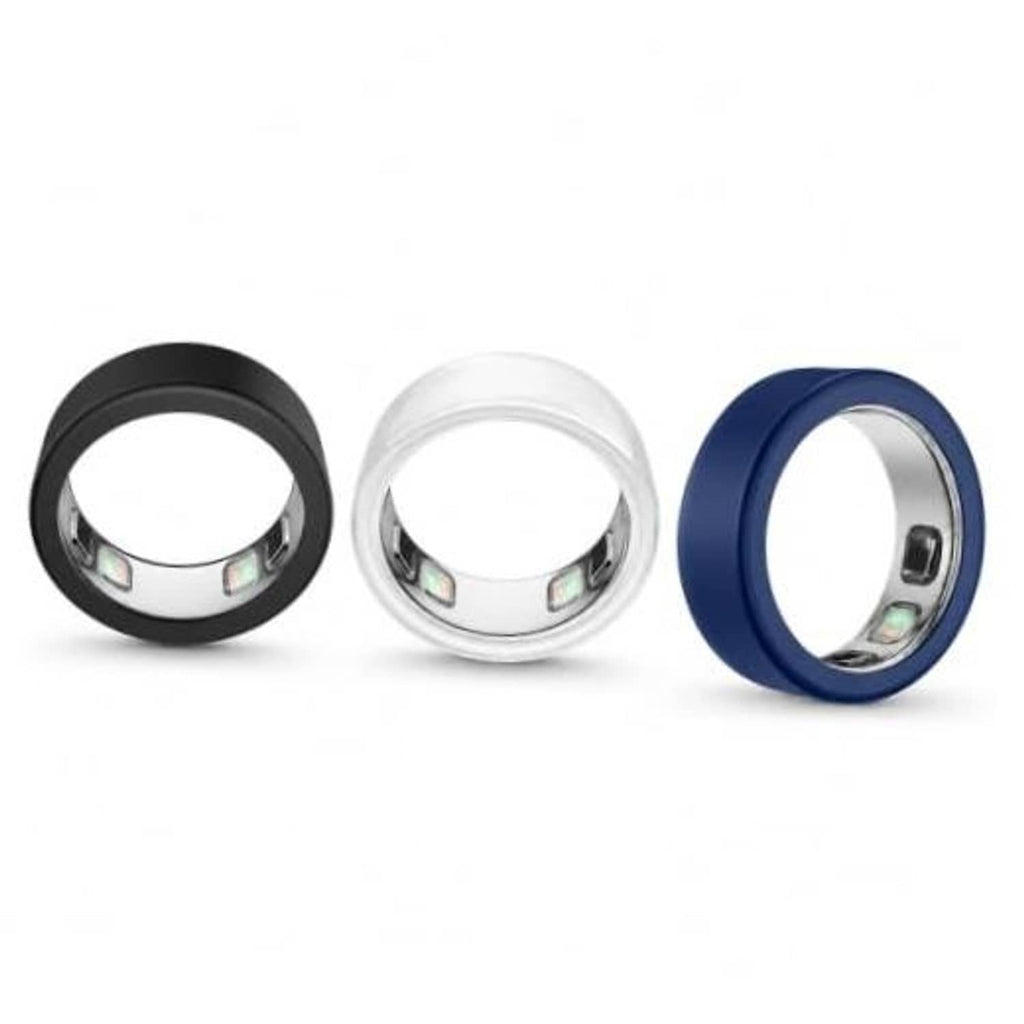 Set of three silicone ring protectors: black, clear, and navy blue